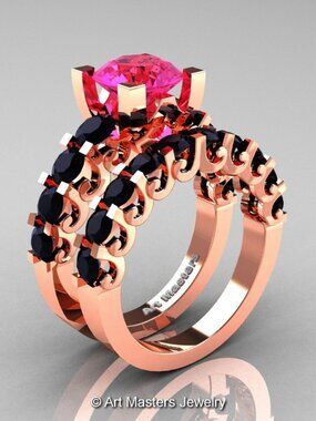 Modern Vintage 14K Rose Gold, 3.0 Carat Pink Sapphire and Black Diamond Brida Se